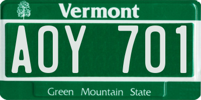 VT license plate AOY701