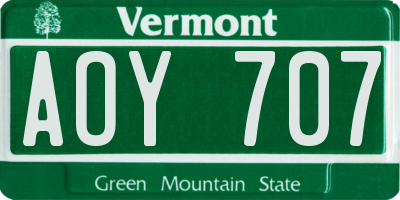 VT license plate AOY707