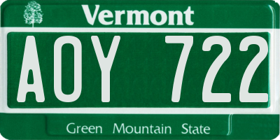 VT license plate AOY722