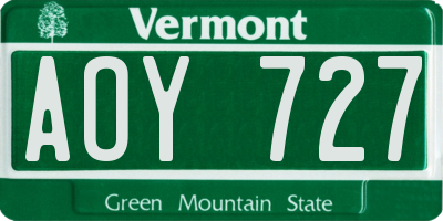 VT license plate AOY727