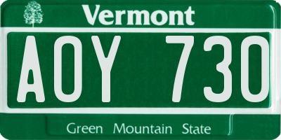 VT license plate AOY730