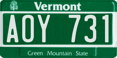 VT license plate AOY731