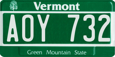 VT license plate AOY732