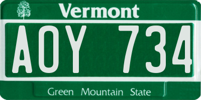 VT license plate AOY734