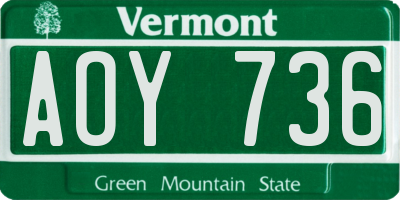 VT license plate AOY736