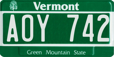VT license plate AOY742