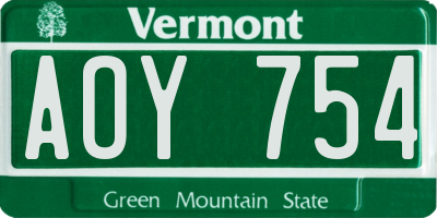 VT license plate AOY754