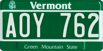 VT license plate AOY762