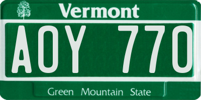 VT license plate AOY770