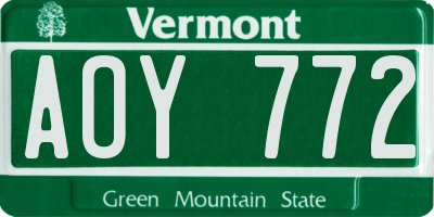 VT license plate AOY772