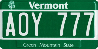 VT license plate AOY777