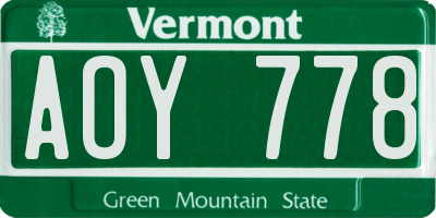 VT license plate AOY778