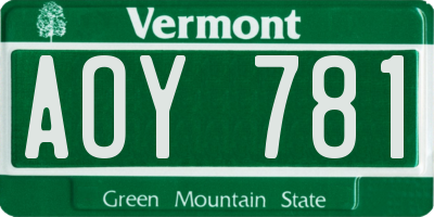 VT license plate AOY781