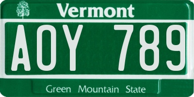 VT license plate AOY789