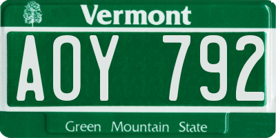 VT license plate AOY792