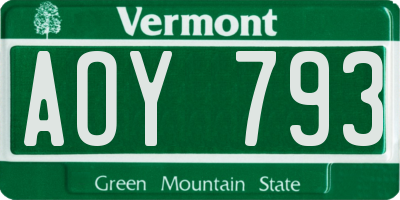VT license plate AOY793