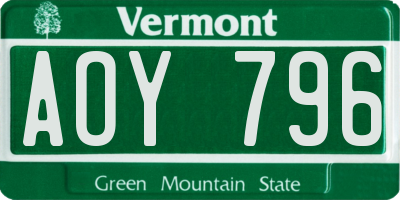 VT license plate AOY796