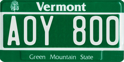 VT license plate AOY800