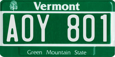 VT license plate AOY801