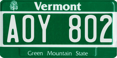 VT license plate AOY802