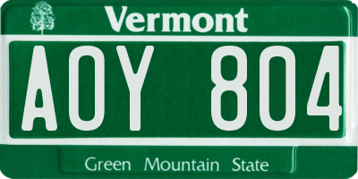 VT license plate AOY804