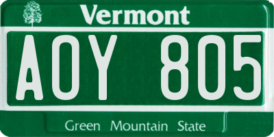 VT license plate AOY805