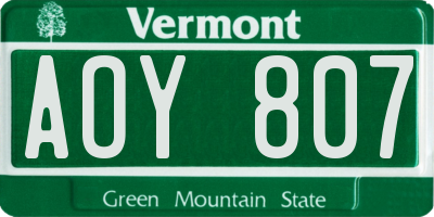 VT license plate AOY807