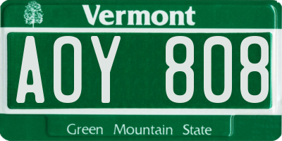 VT license plate AOY808