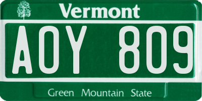VT license plate AOY809
