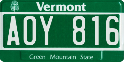 VT license plate AOY816