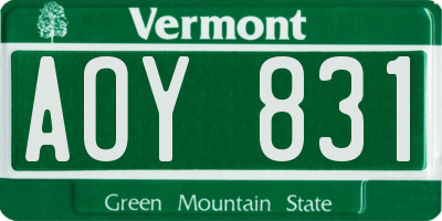VT license plate AOY831