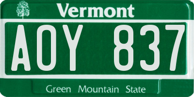 VT license plate AOY837