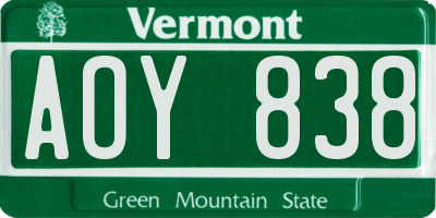 VT license plate AOY838