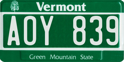 VT license plate AOY839