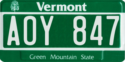 VT license plate AOY847