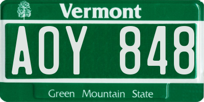VT license plate AOY848