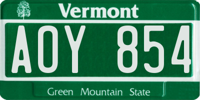 VT license plate AOY854