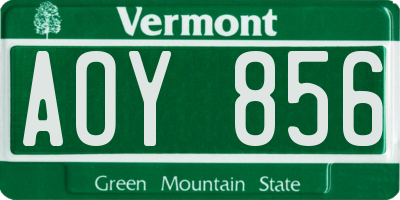 VT license plate AOY856
