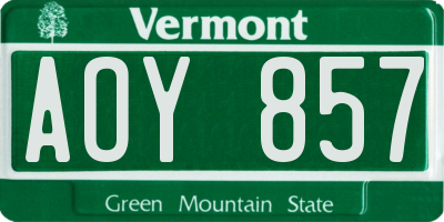 VT license plate AOY857