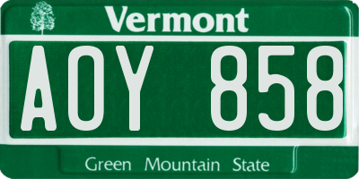 VT license plate AOY858