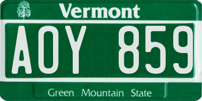 VT license plate AOY859