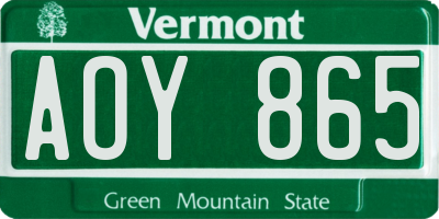 VT license plate AOY865