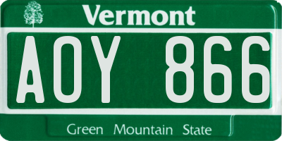 VT license plate AOY866