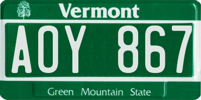VT license plate AOY867