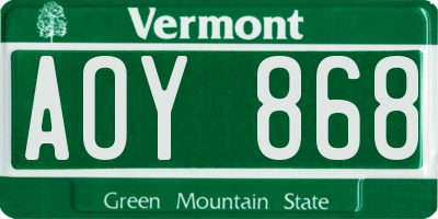 VT license plate AOY868