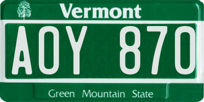 VT license plate AOY870