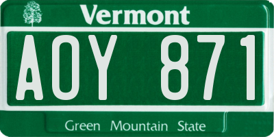VT license plate AOY871