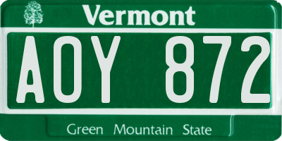 VT license plate AOY872