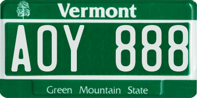 VT license plate AOY888