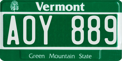 VT license plate AOY889
